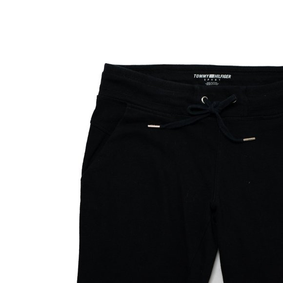 TOMMY HILFIGER SPORT Jogger Womens S/P Black Stretch Drawstring Waist Logo Pants - Picture 4 of 7